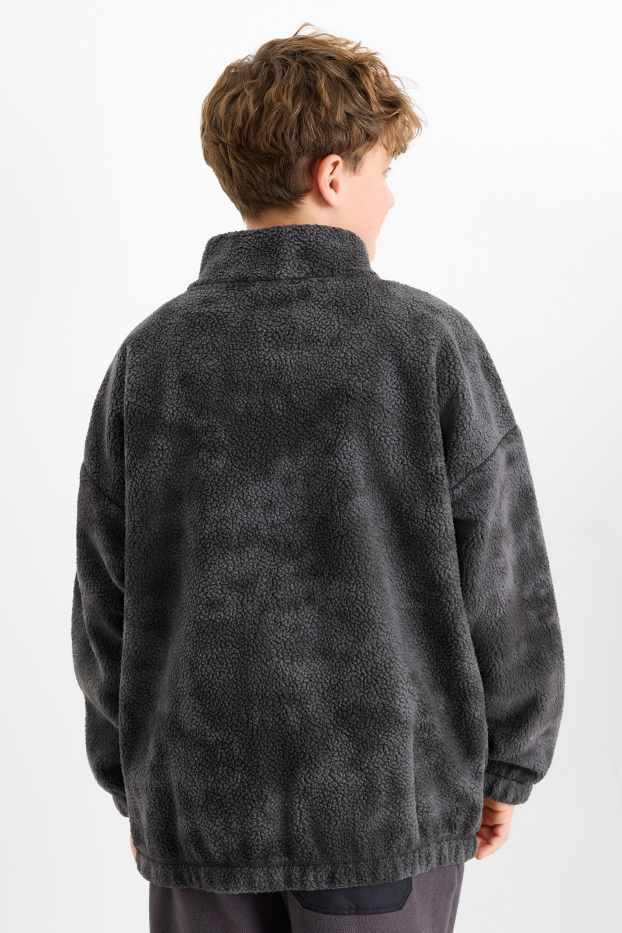 Kinder Buben - Teddy-Jacke - dunkelgrau