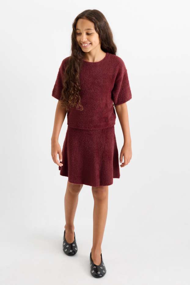 Kinder Mädchen - Set - Pullover und Rock - 2 teilig - bordeaux