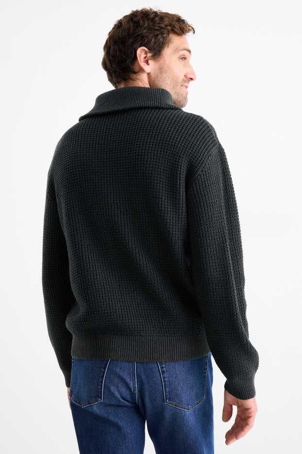 Men - Jumper - textured - dark green