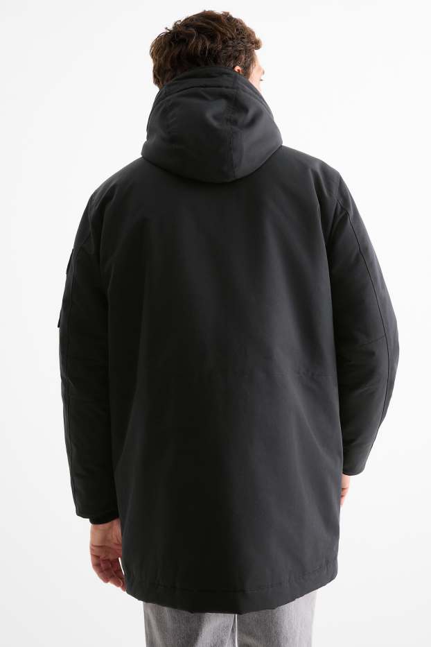 Herren - Parka mit Kapuze - gefüttert - wasserabweisend - schwarz