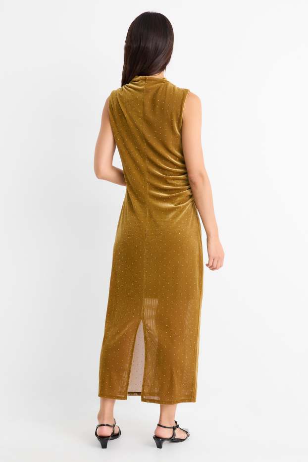 Dona - Vestit bodycon de vellut amb pedres d’estràs - groc mostassa