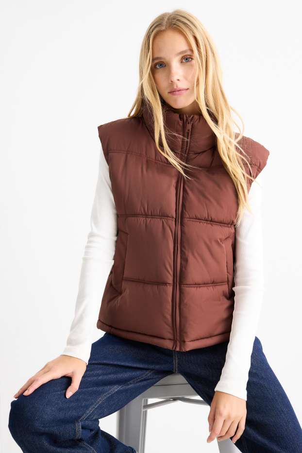 Women - Quilted gilet - brown