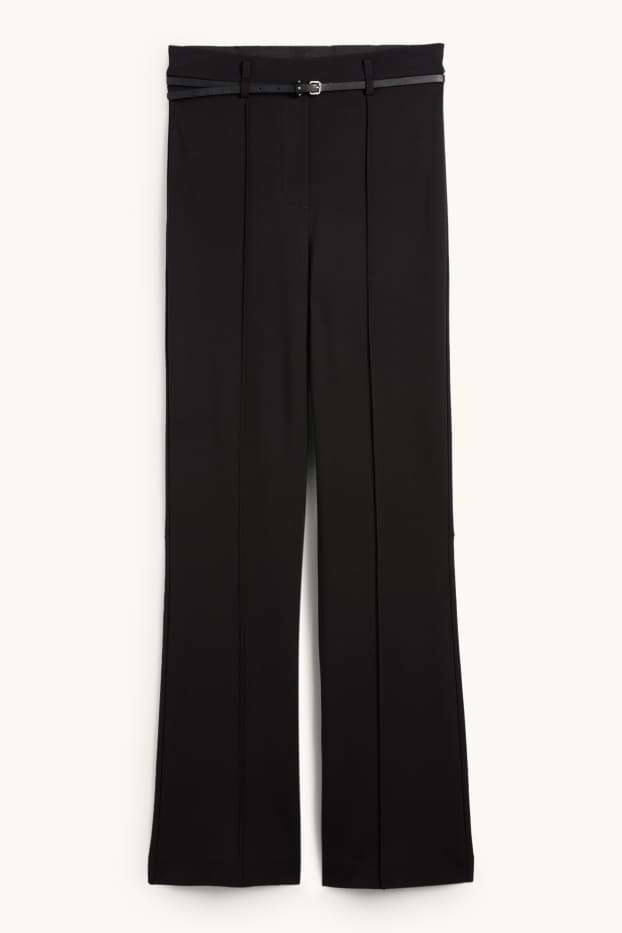 Femmes - Pantalon en jersey avec ceinture - high waist - flared - noir