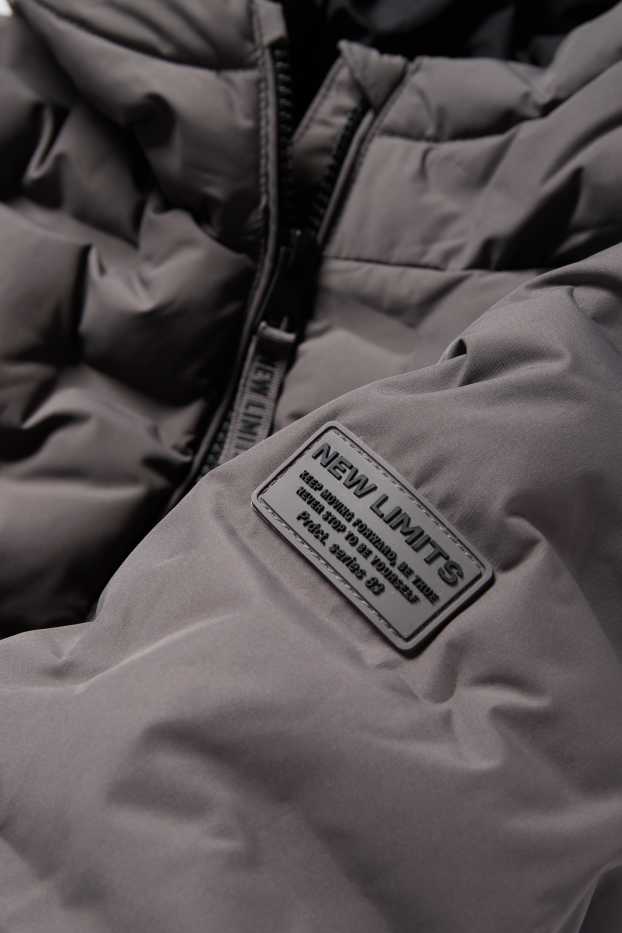Kinder Jungen - Steppjacke mit Kapuze - wasserabweisend - grau
