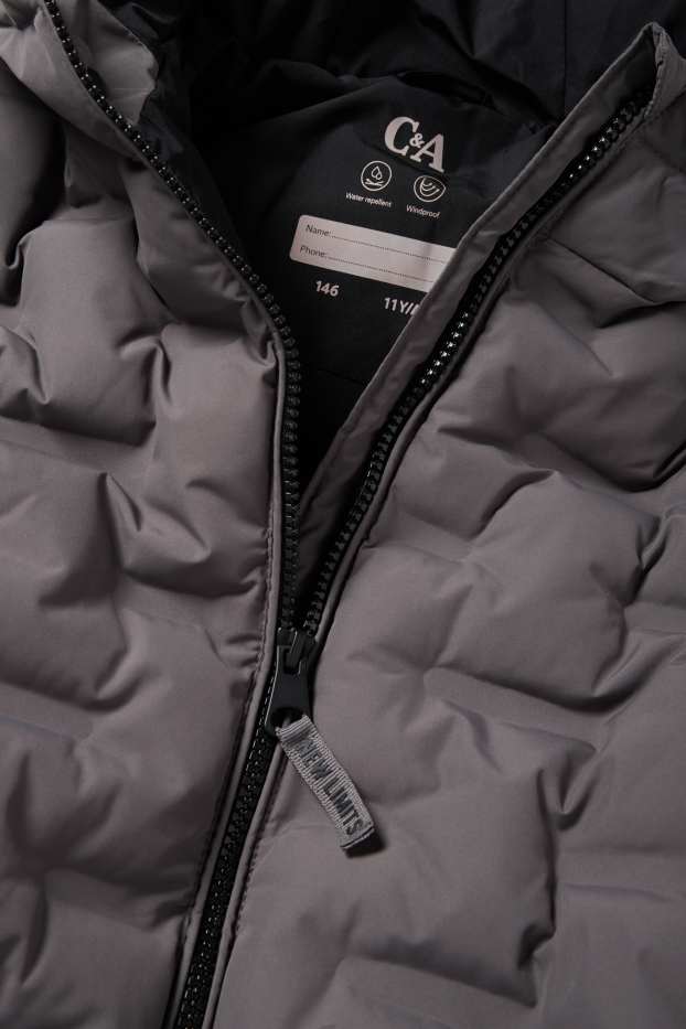 Kinder Jungen - Steppjacke mit Kapuze - wasserabweisend - grau