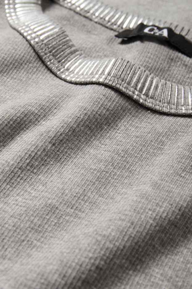 Dámské - Tričko s dlouhým rukávem - slim fit - žebrované - šedá