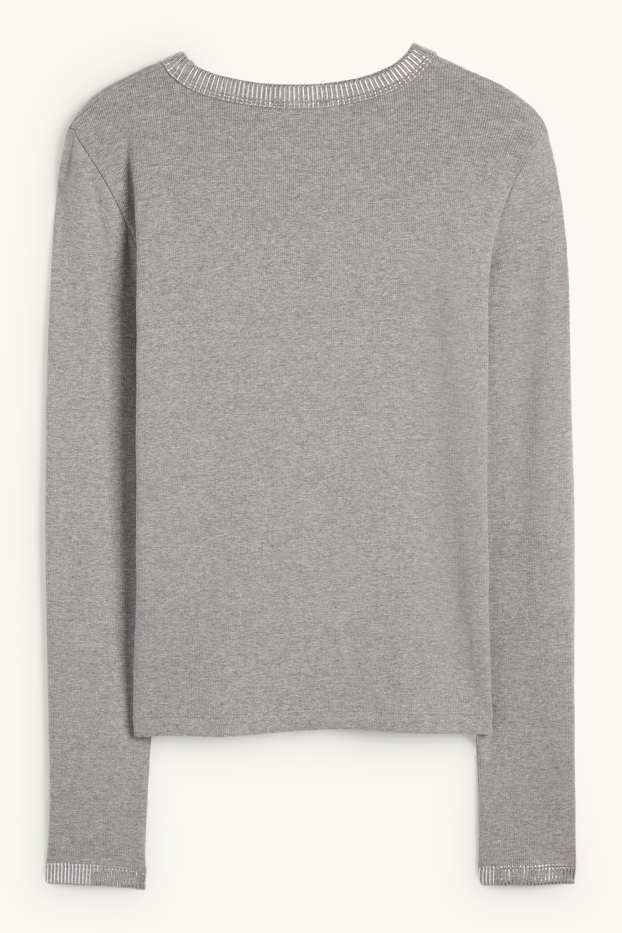 Dámské - Tričko s dlouhým rukávem - slim fit - žebrované - šedá