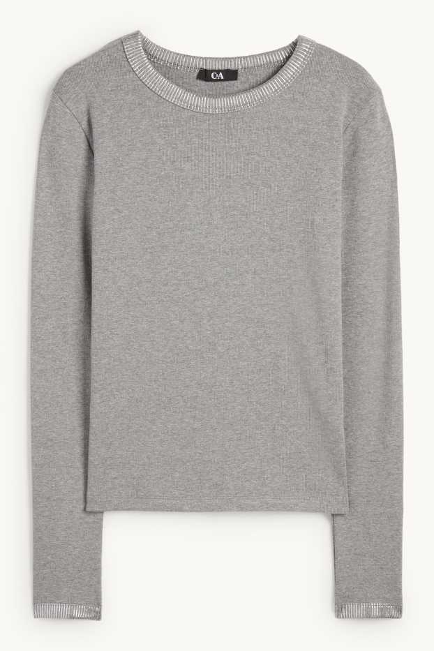 Dámské - Tričko s dlouhým rukávem - slim fit - žebrované - šedá