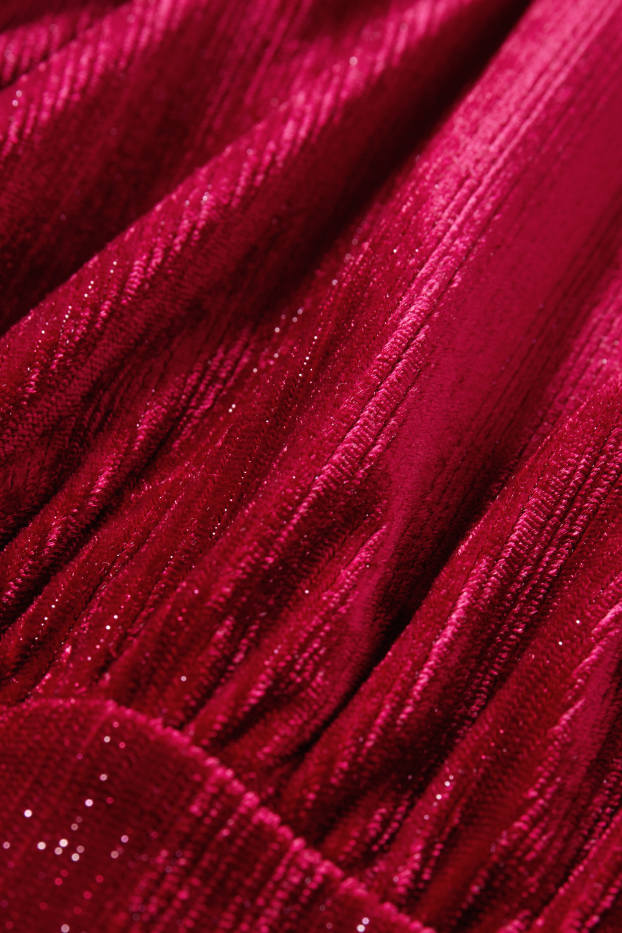 Dames - Fluwelen wikkeljurk - straight fit - donkerrood