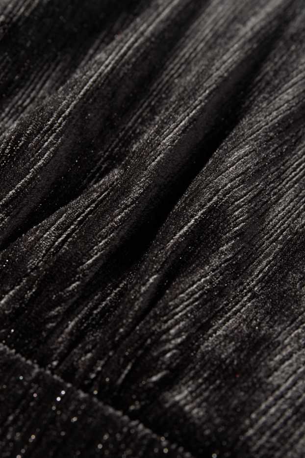 Dames - Fluwelen wikkeljurk - straight fit - zwart