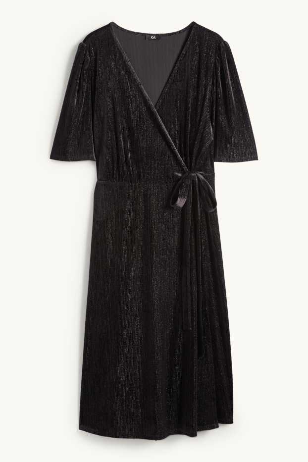 Dames - Fluwelen wikkeljurk - straight fit - zwart