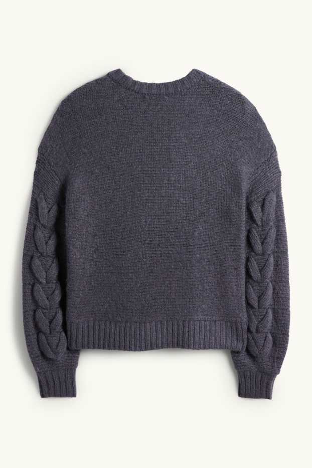 Femmes - Pull - motif tressé - bleu foncé