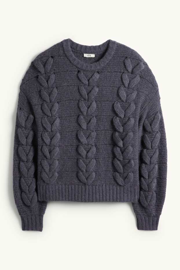 Femmes - Pull - motif tressé - bleu foncé