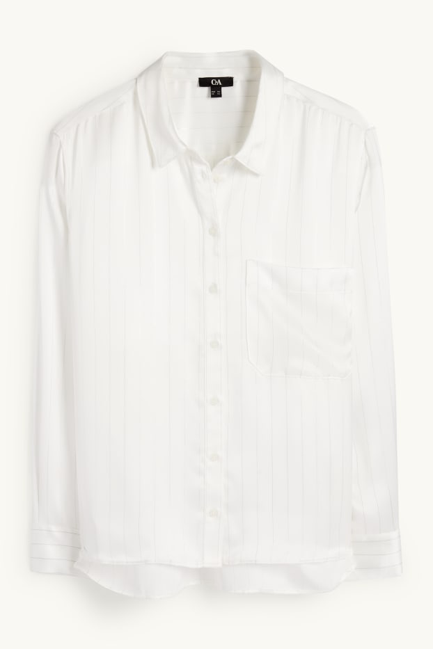 Femmes - Chemisier en satin - fines rayures - blanc