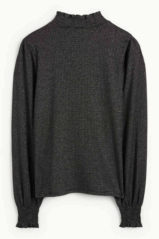 Donna - Maglione - a coste - brillante - nero