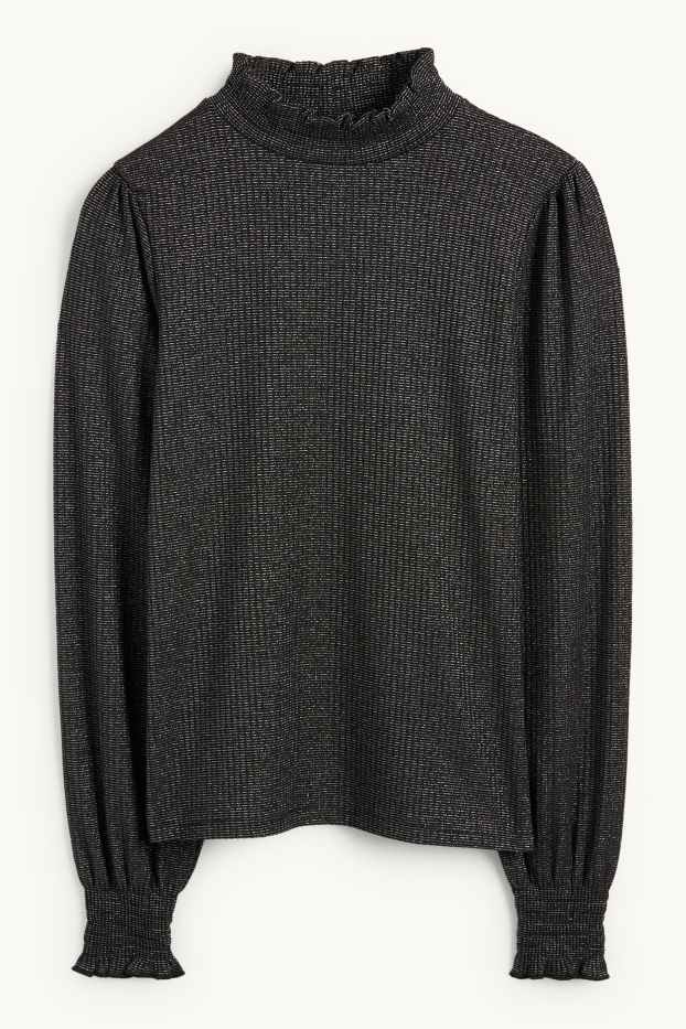 Donna - Maglione - a coste - brillante - nero