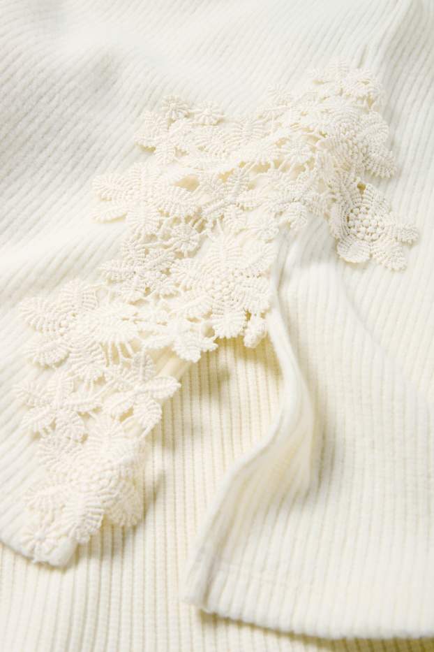 Dona - Samarreta de mànigues llargues - regular fit - acanalada - blanc trencat
