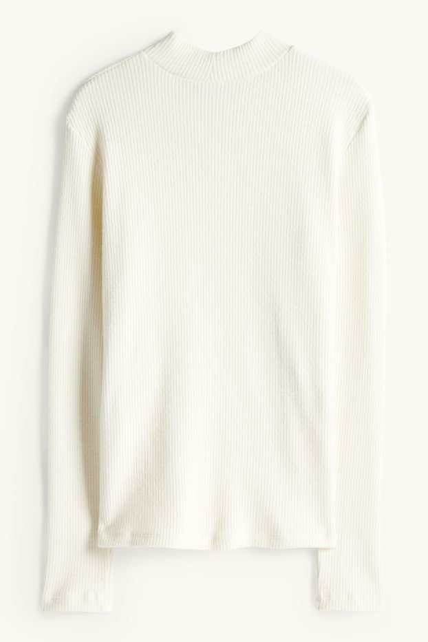 Dona - Samarreta de mànigues llargues - regular fit - acanalada - blanc trencat