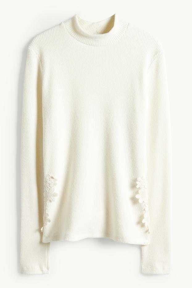 Dona - Samarreta de mànigues llargues - regular fit - acanalada - blanc trencat