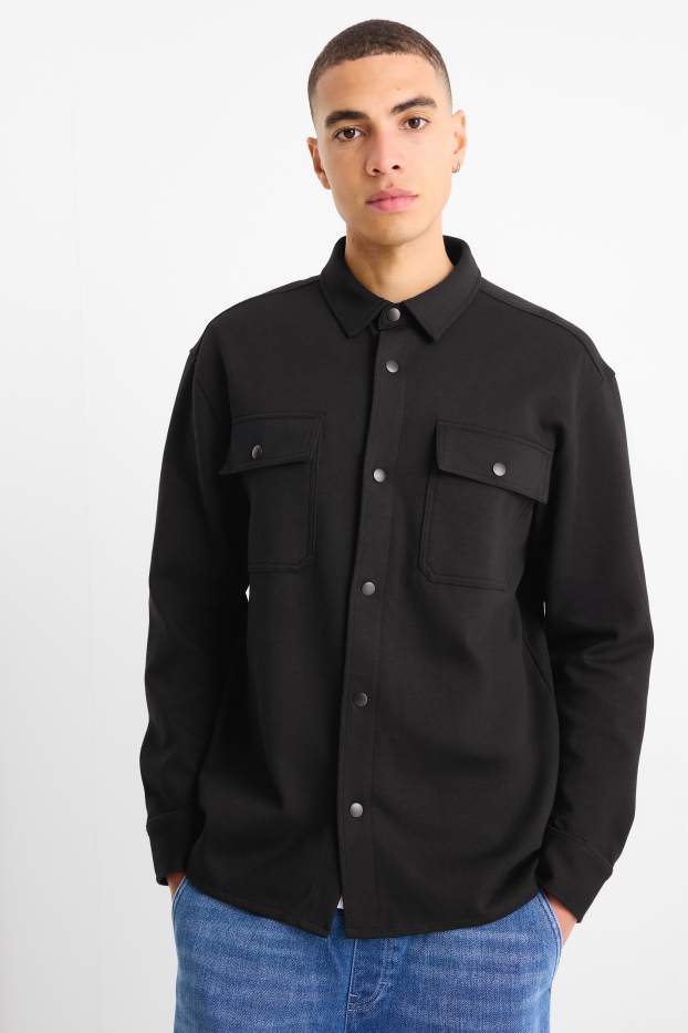 Hommes - Veste-chemise - relaxed fit - col kent - noir