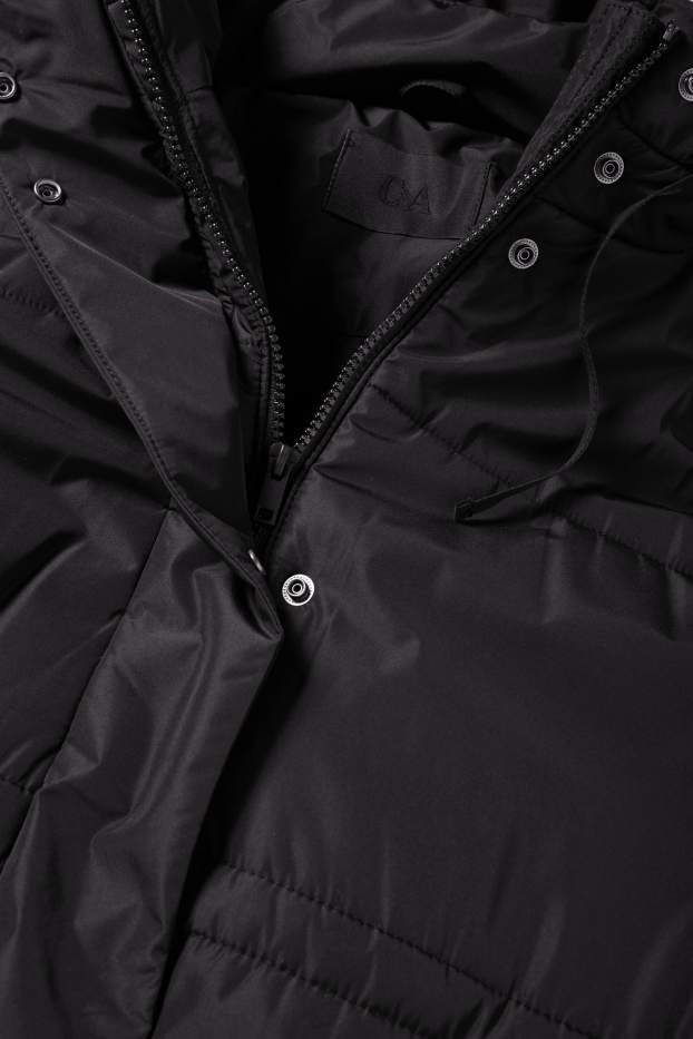 Women - Quilted jacket with hood - black