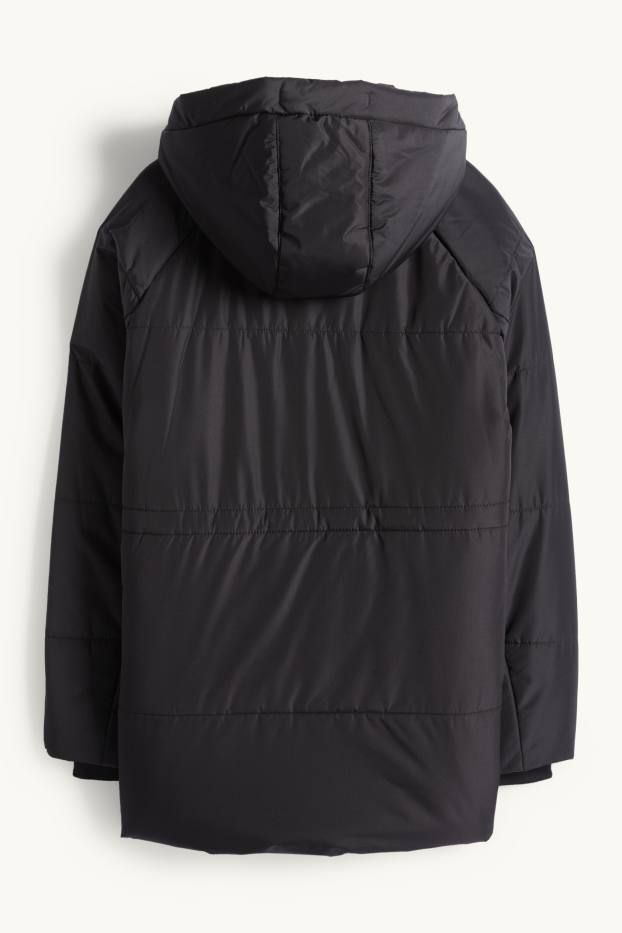Women - Quilted jacket with hood - black