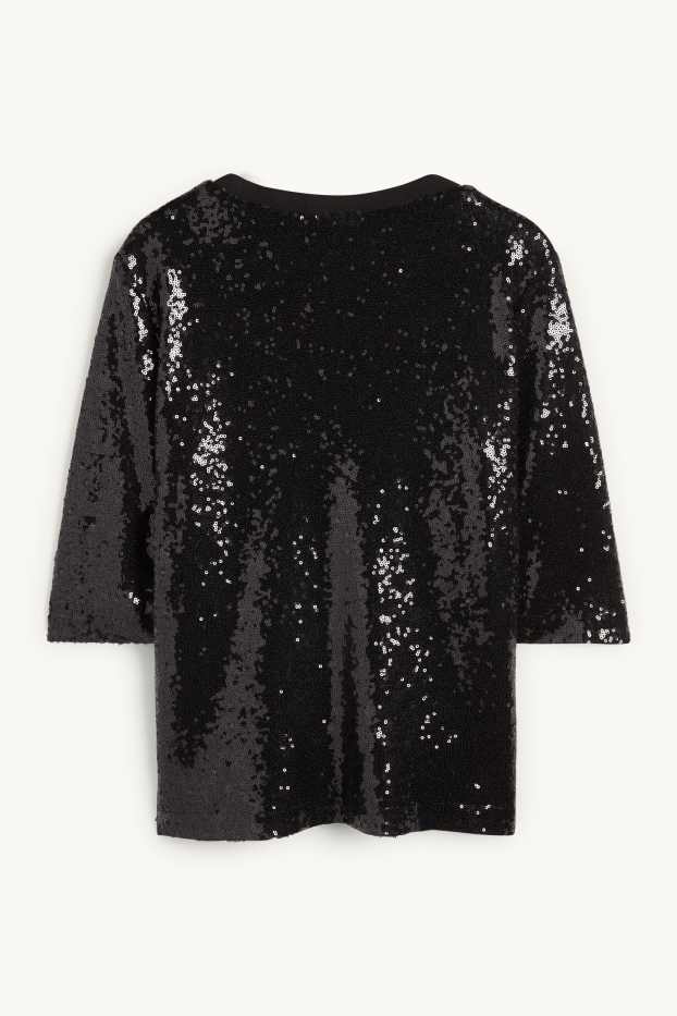 Donna - Blusa di paillettes - in rete - nero
