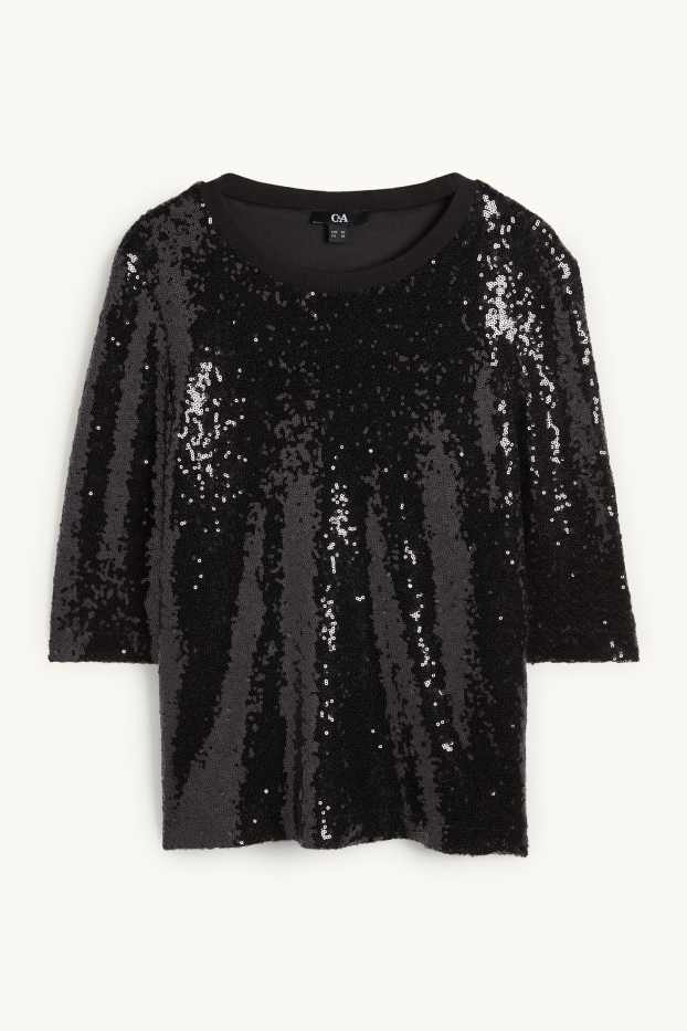 Donna - Blusa di paillettes - in rete - nero