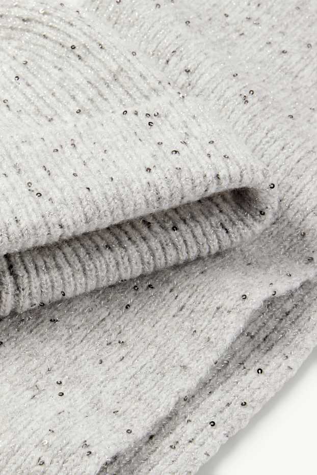 Copii - Fete - Set - căciulă și fular - reiate - gri deschis