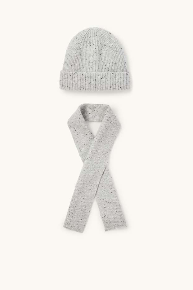 Copii - Fete - Set - căciulă și fular - reiate - gri deschis