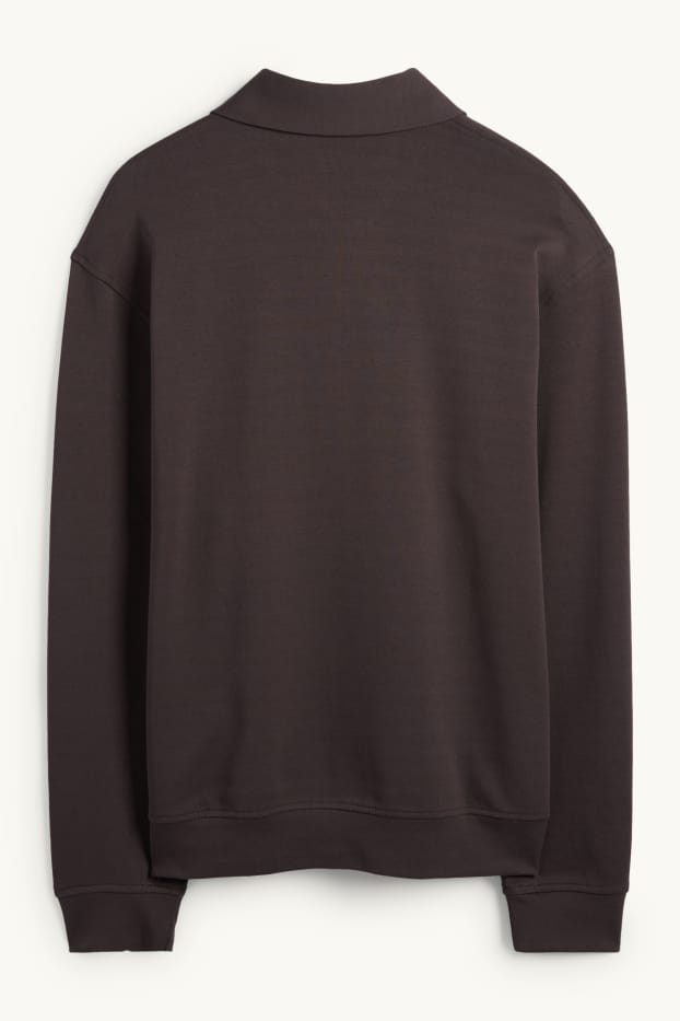 Heren - Poloshirt met lange mouwen - relaxed fit - donkerbruin