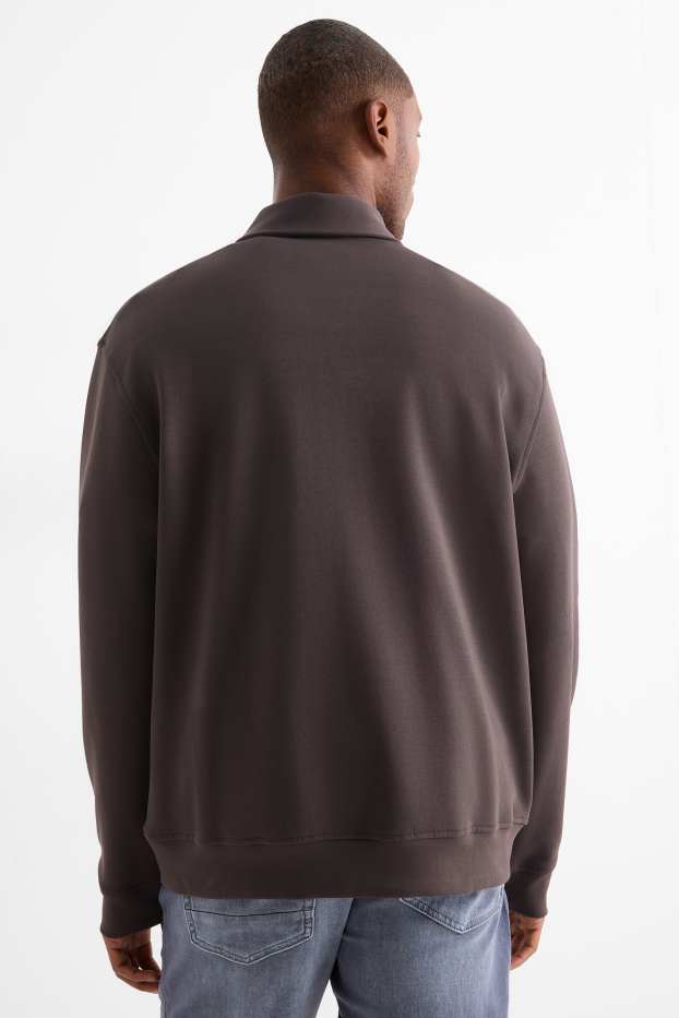 Heren - Poloshirt met lange mouwen - relaxed fit - donkerbruin