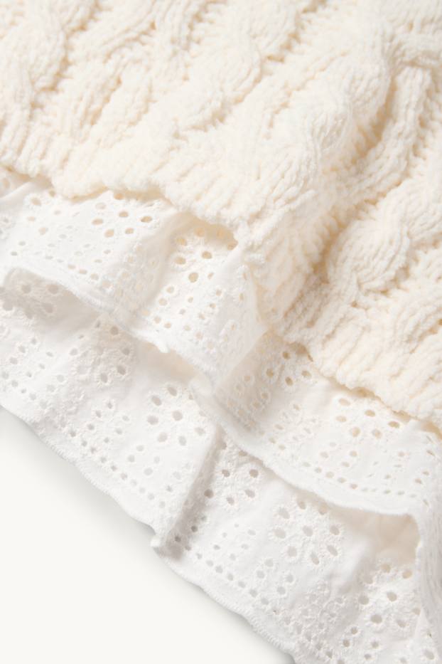 Bebeluși - fete - Pulover bebeluși - broderie englezească - cu torsade - crem