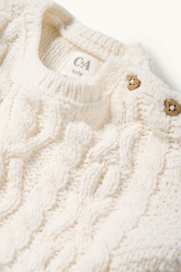 Bebeluși - fete - Pulover bebeluși - broderie englezească - cu torsade - crem