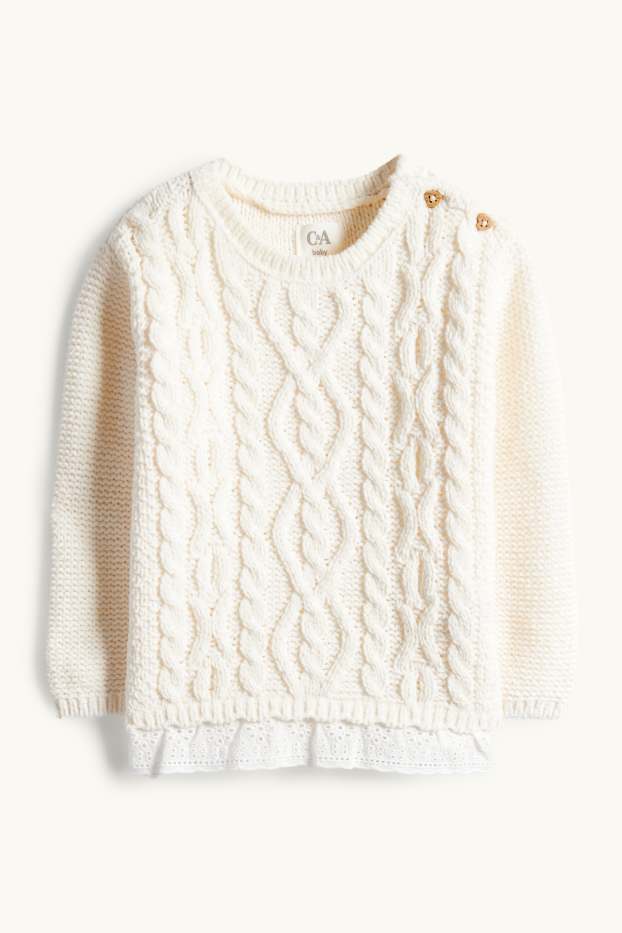 Bebeluși - fete - Pulover bebeluși - broderie englezească - cu torsade - crem