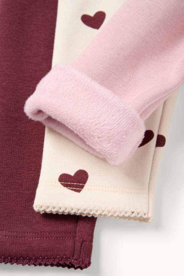 Bébés filles - Lot de 3 - cœur - leggings chauds pour bébé - doublure en peluche - rose