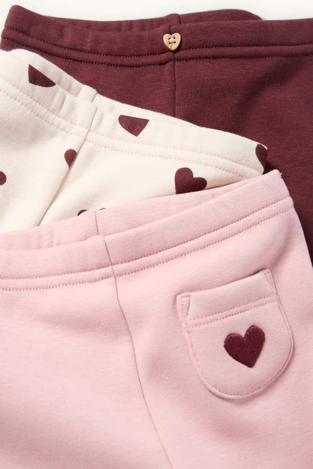Bébés filles - Lot de 3 - cœur - leggings chauds pour bébé - doublure en peluche - rose