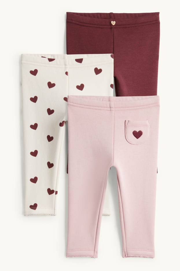 Bébés filles - Lot de 3 - cœur - leggings chauds pour bébé - doublure en peluche - rose