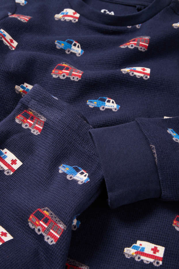 Děti - chlapci - Policejní a hasičská auta - pyžamo - 2dílné - strukturované - tmavomodrá