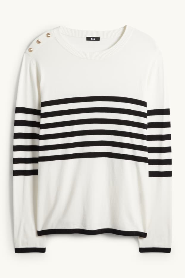 Damen - Pullover - gestreift - weiss / schwarz