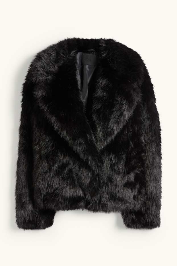 Femmes - Veste en imitation fourrure - noir