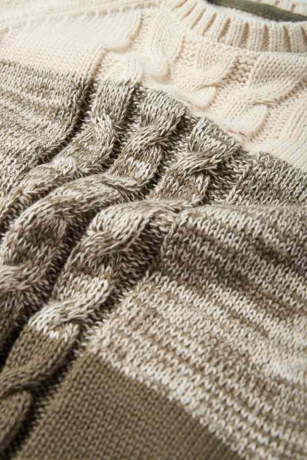 Baby Boys - Baby jumper - striped - cable knit pattern - green / beige