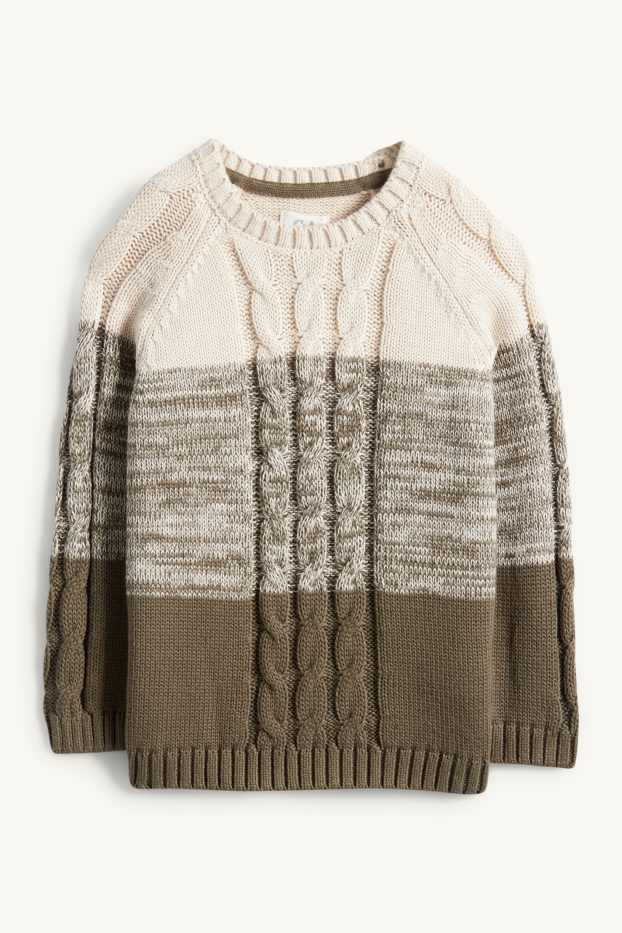 Baby Boys - Baby jumper - striped - cable knit pattern - green / beige