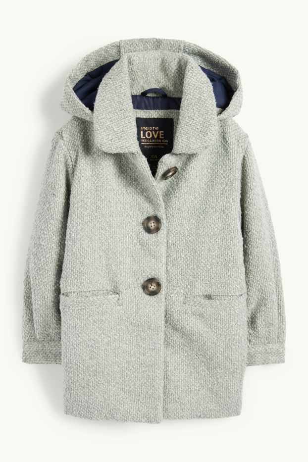 Kinderen: meisjes - Set - jas met capuchon en sjaal - gevoerd - 2-delig - mintgroen