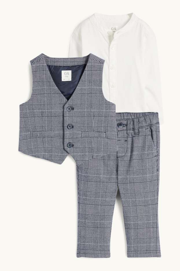 Miminka - chlapci - Vánoční outfit pro miminka - 3dílný - kostkovaný - tmavomodrá/bílá