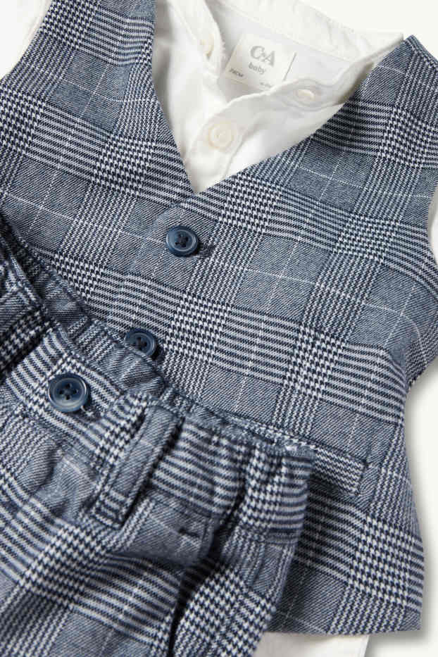 Miminka - chlapci - Vánoční outfit pro miminka - 3dílný - kostkovaný - tmavomodrá/bílá