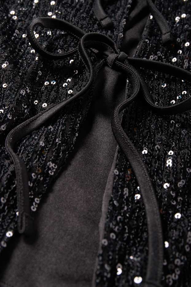 Dona - Samarreta crop de lluentons de mànigues llargues - slim fit - negre