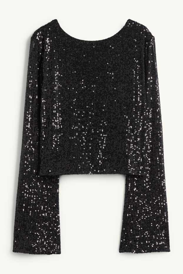 Dona - Samarreta crop de lluentons de mànigues llargues - slim fit - negre