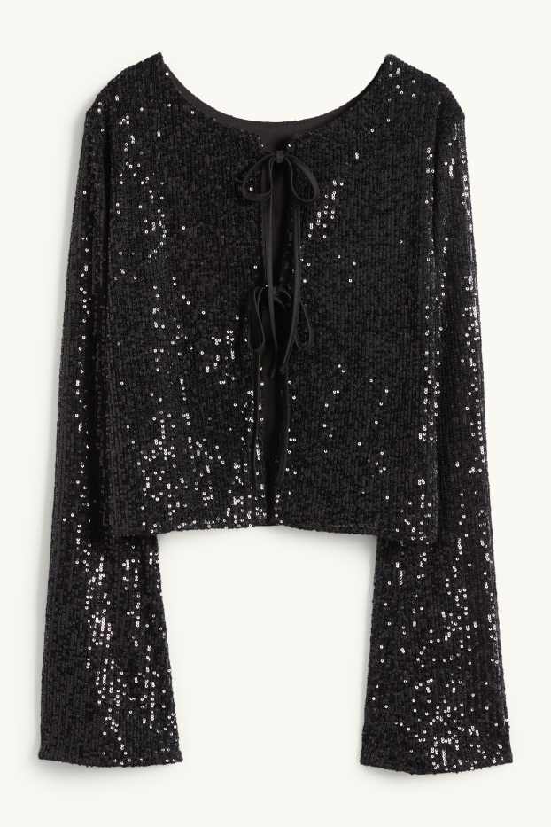 Dona - Samarreta crop de lluentons de mànigues llargues - slim fit - negre