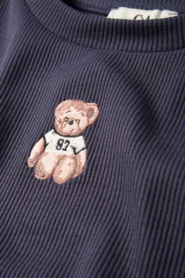 Dames - Korte longsleeve - slim fit - ribstof - donkerblauw